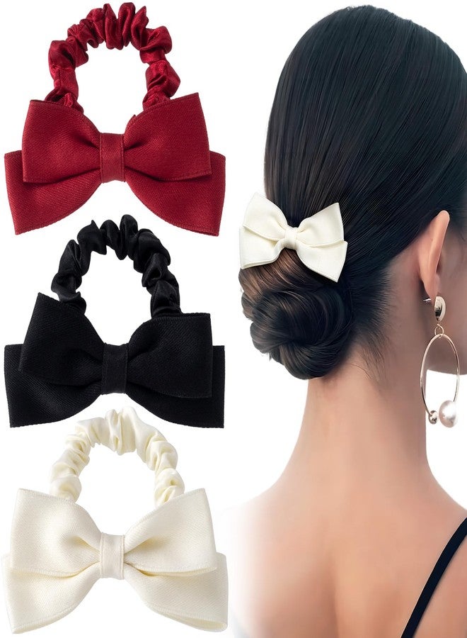 Mxxipp 3pcs Bow Hair Scrunchie for Women, Elastic Ribbon Bow Hair Ties, Bowknot Ponytail Holders Hair Accessories for Thick Thin Curly Straight Long Hair- Black & Red & White - Image 1